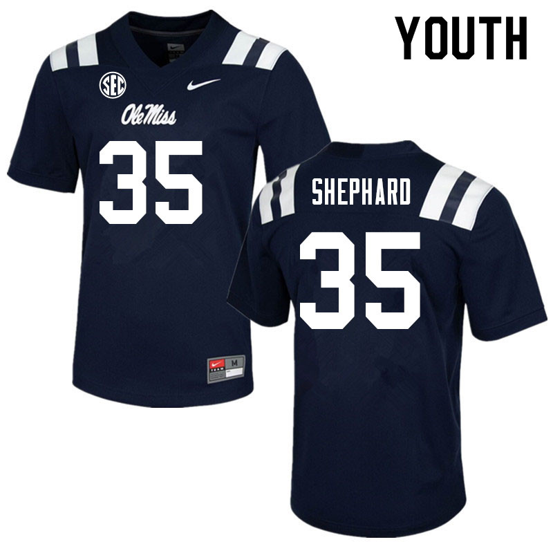 Youth #35 Urriah Shephard Ole Miss Rebels College Football Jerseys Sale-Navy